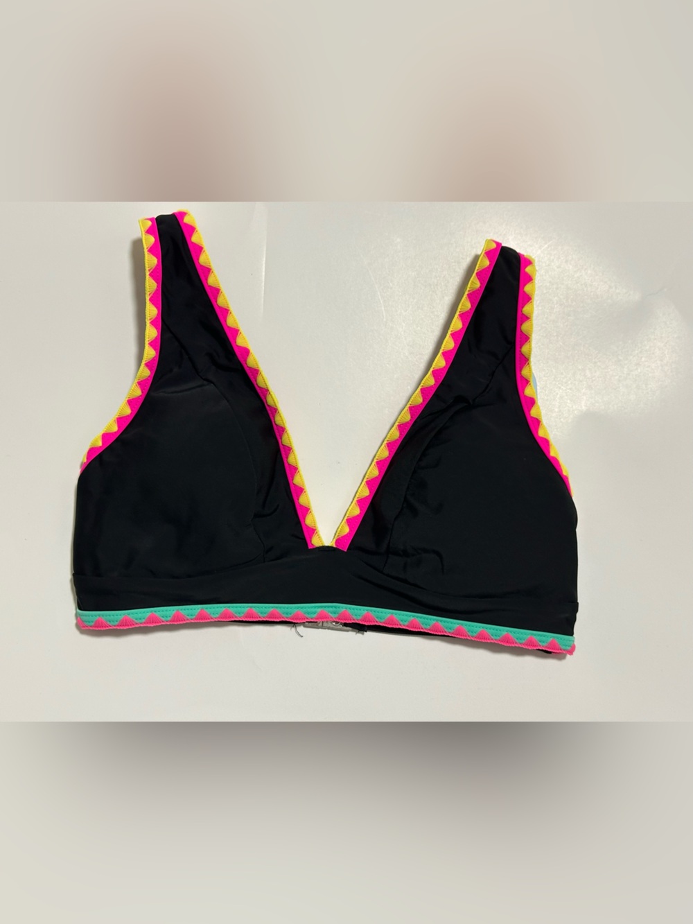 Black Bikini Top with Pink and Yellow Trim